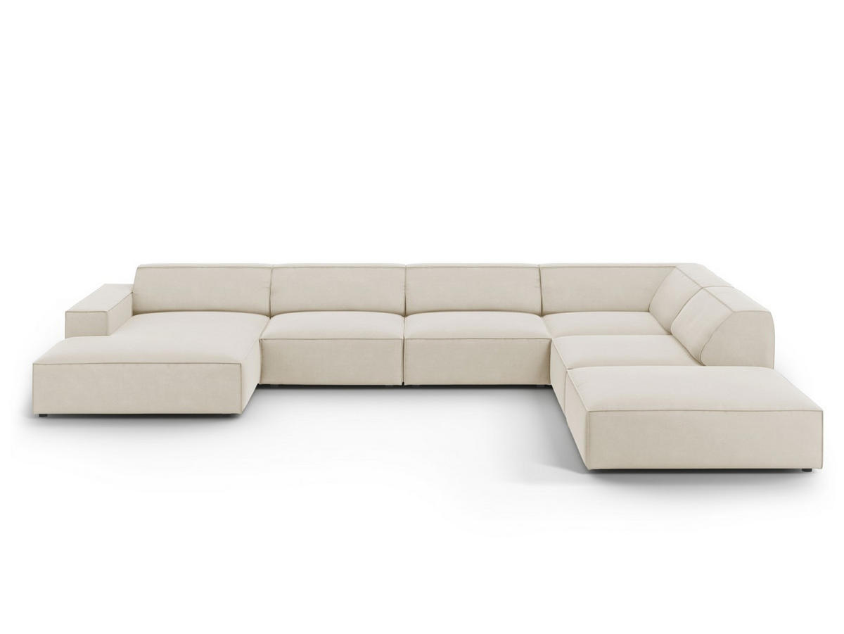 PANORAMASOFA rechts Jodie aus Samt dunkelbeige 7 Sitzplätze - Mokka, Textil (262/70/364cm) - Micadoni