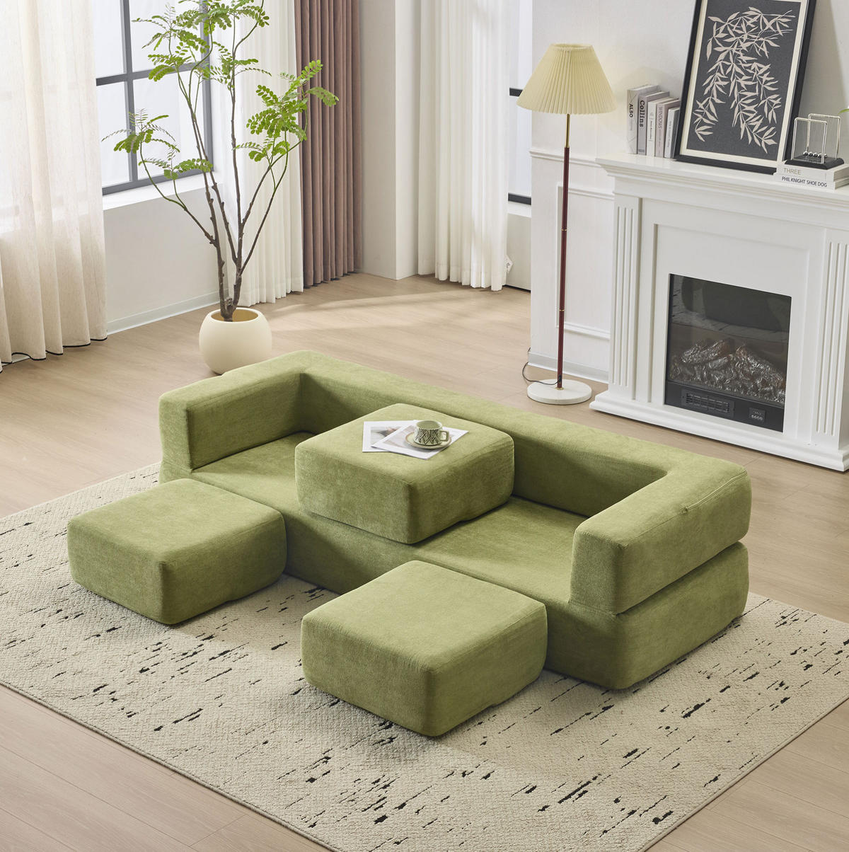 BODENSOFA Schlafsofa aus Schaumstoff mit wandelbarer Modulfunktion Grün - Grün, Kunststoff (75.5/50/201cm) - Modenvie