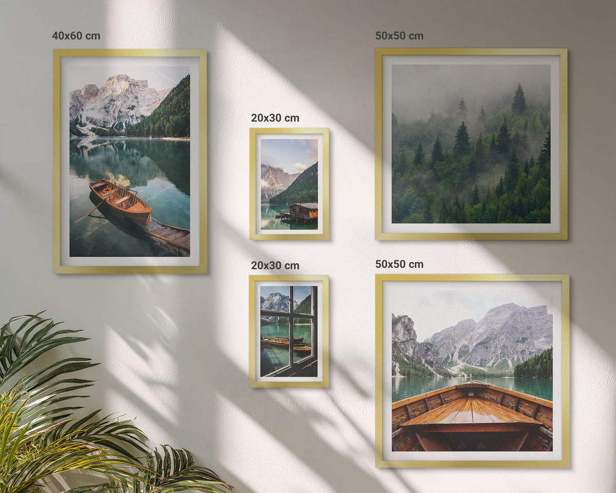 WANDBILDER 5er Set - 50x50 cm & 20x30 cm & 40x60 cm Goldrahmen - Straßen, Häuser, Pflanzen, Töpfe - Goldfarben, Kunststoff (40/60cm) - ArtPrintCave