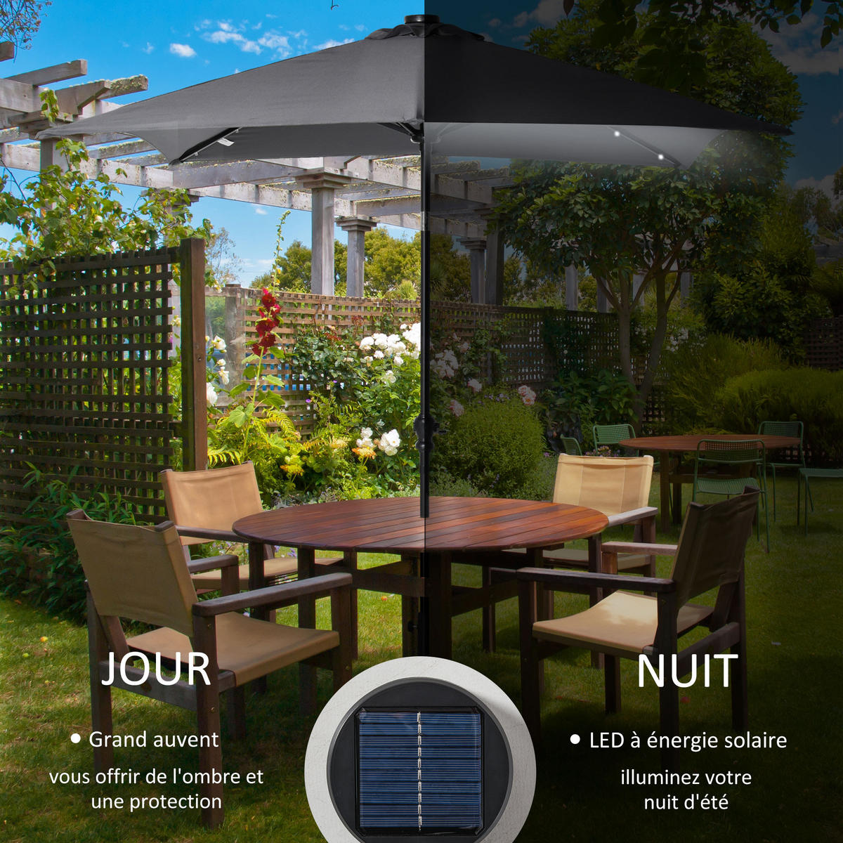 SONNENSCHIRM DE-11397 neigbar, mit LED, 3 x 2 m Grau - Grau, Metall (205/268cm) - ComfortXL
