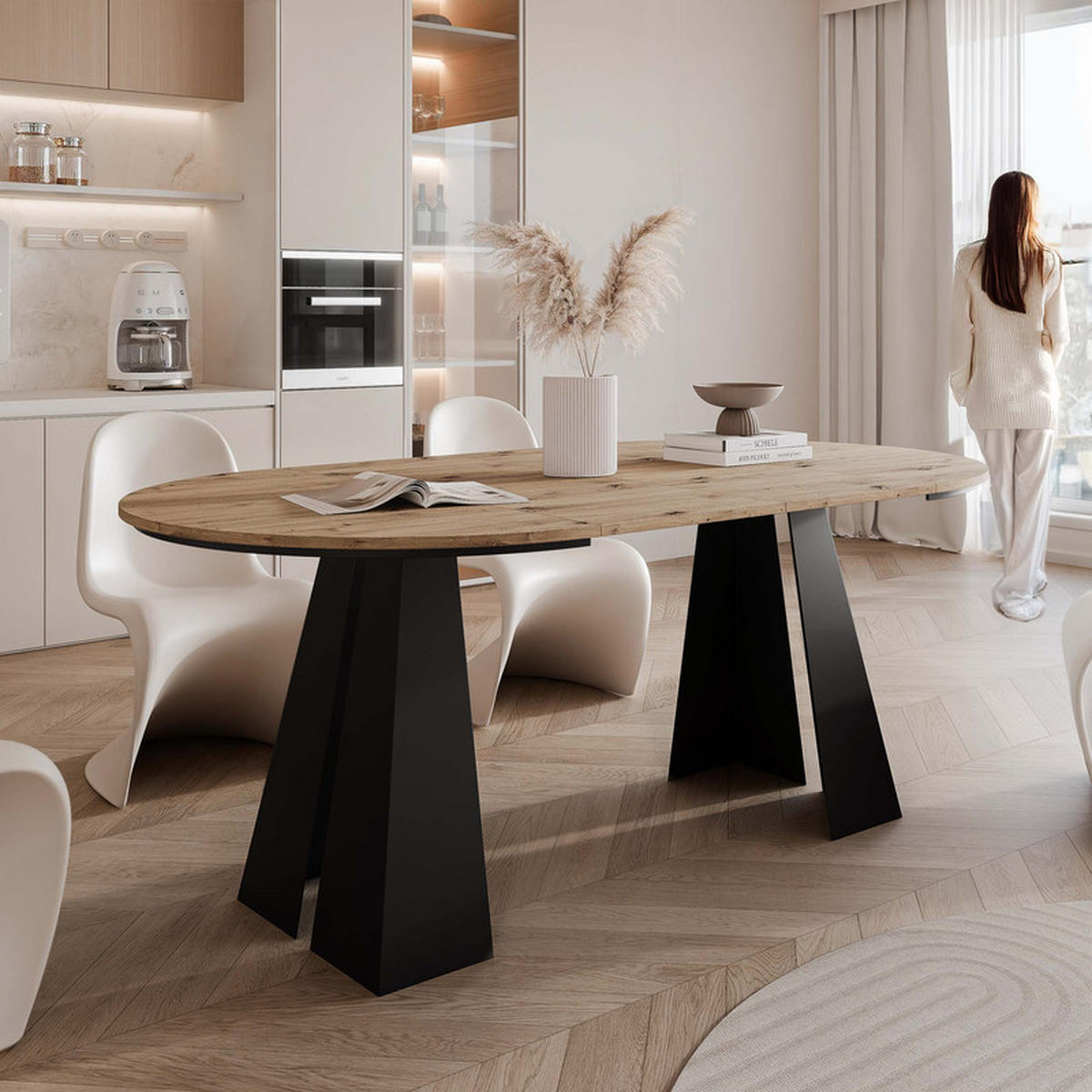AUSZIEHTISCH FORTE 100/76 cm, Schwarz / Artisan-Eiche - Schwarz/Eiche Artisan, Holzwerkstoff/Metall (100/100/76cm) - Idohome