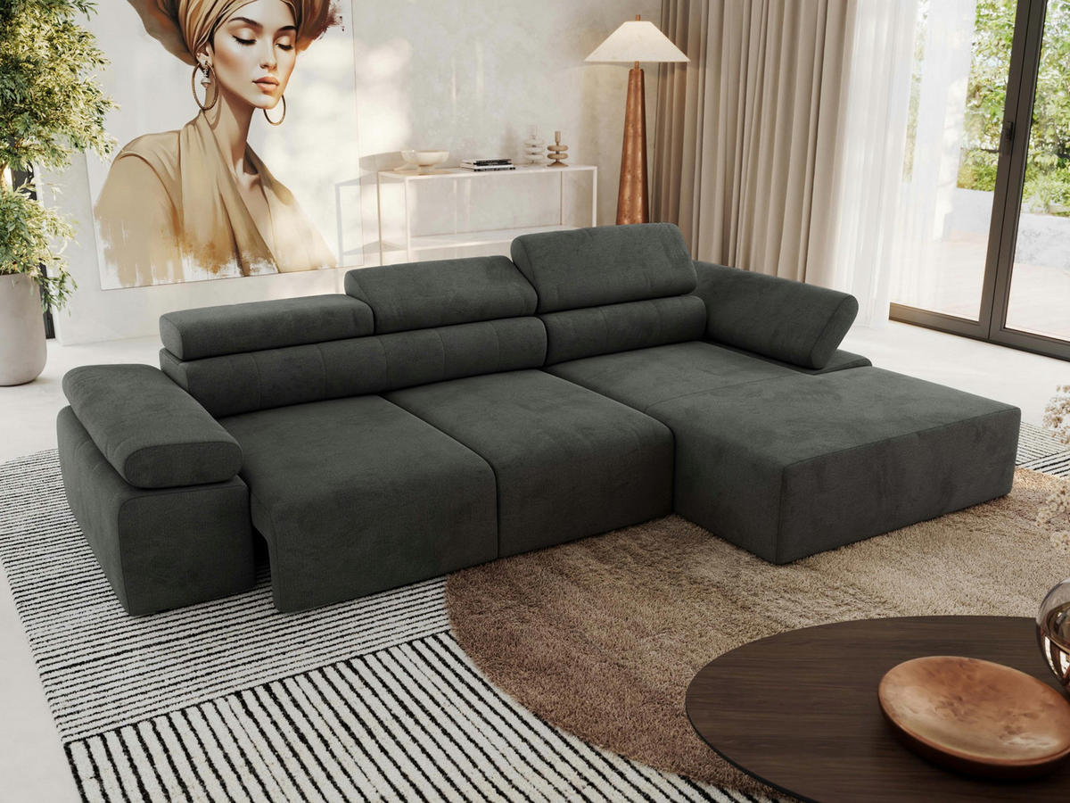 ECKSOFA RILASSO L Dunkelgrau Velvet - rechts - Dunkelgrau/Schwarz, Kunststoff/Textil (174/296cm) - MKS