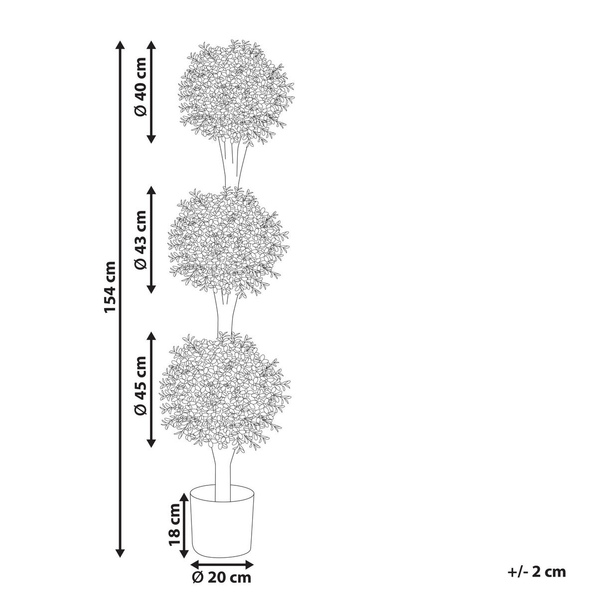 KUNSTPFLANZE im Blumentopf 154 cm Grün/Dunkler Holzfarbton Buxus Ball Tree - Dunkelbraun/Grün, Kunststoff (154cm) - Beliani