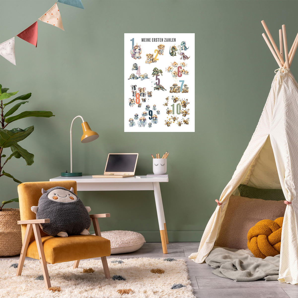 POSTER 50x70 cm Zahlen Tiere Kinderposter - Weiß, Papier (50/70/2cm)