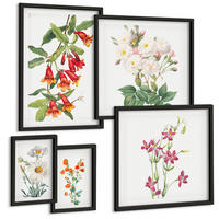 BILDER SET 5er Set - 50x50 cm & 20x30 cm & 40x60 cm Schwarzer Rahmen - Retro-Blumenmalerei - Schwarz, Kunststoff (40/60cm) - TULUP