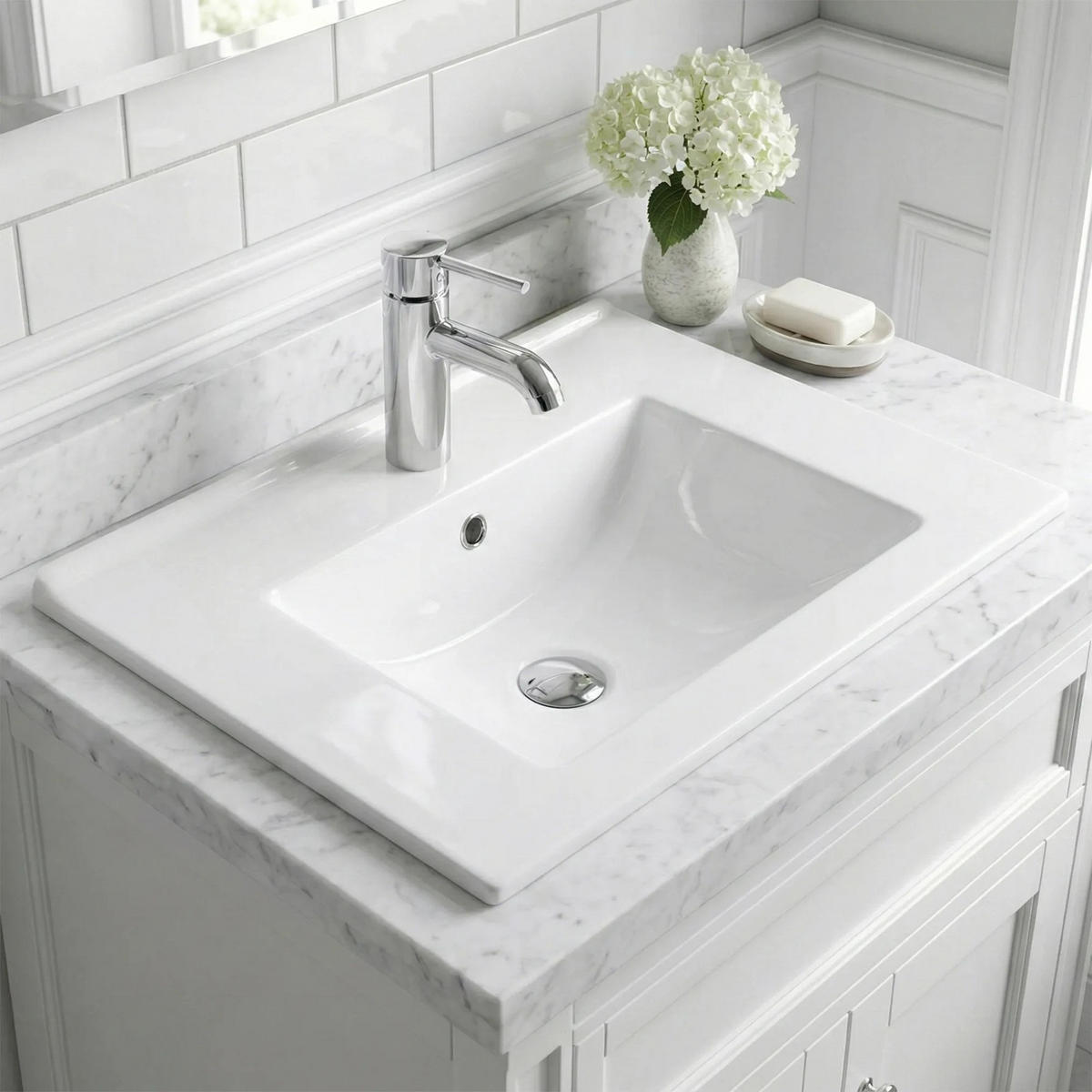 EINBAUWASCHBECKEN Rea Dafne 75 - Weiß, Keramik (46.5/18/76cm) - REA