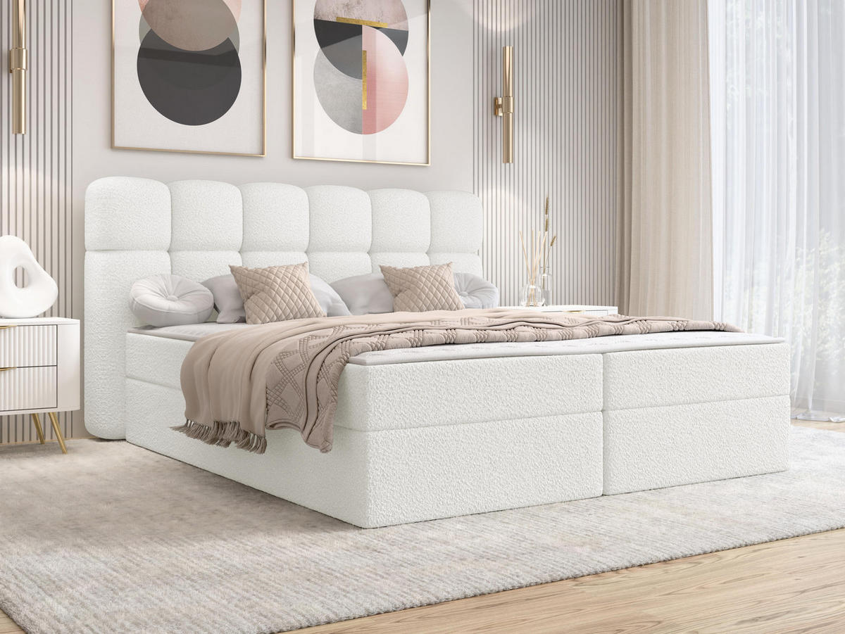 BOXBETT Softi 2 Boucle - H3 - Creme/Schwarz, Holz/Holzwerkstoff (140/200cm) - MIRJAN24