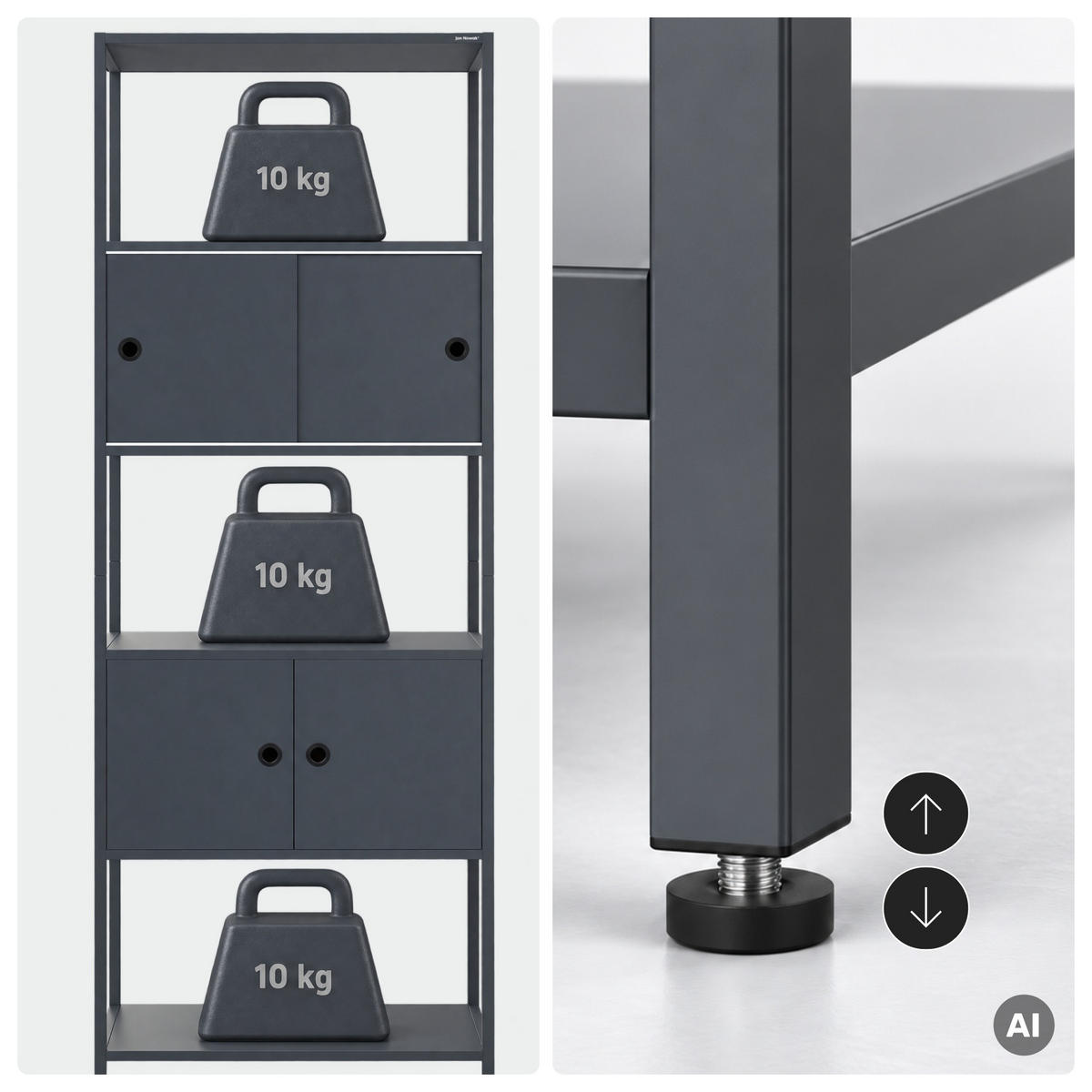 REGAL ARIEL 80 × 220 × 40 cm - Anthrazit, Metall (80/220/40cm) - Jan Nowak