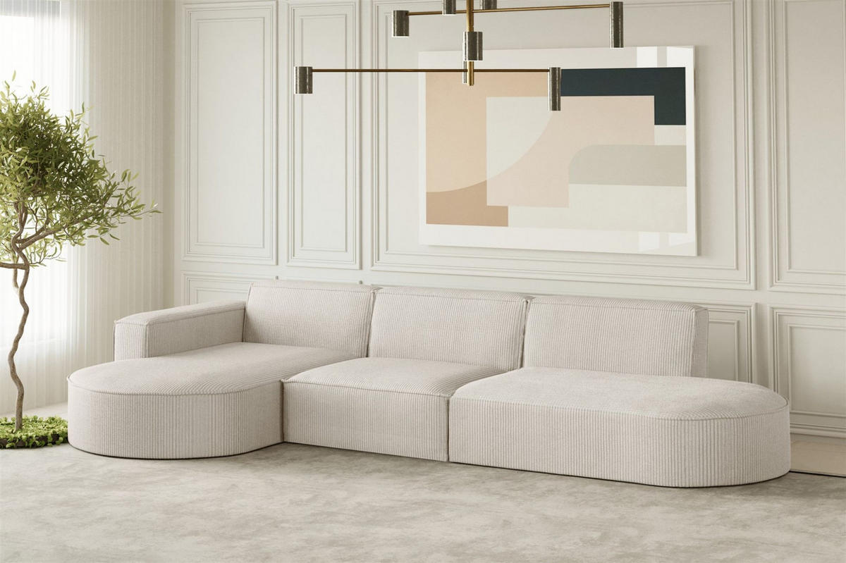 ECKSOFA Palma In Scala - Beige, Holzwerkstoff/Textil (296/165cm) - Fun Möbel