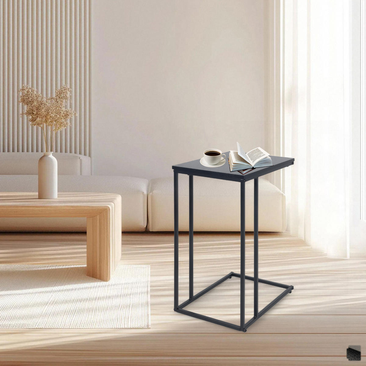 BEISTELLTISCH - Schwarz, Holzwerkstoff/Metall (35/50/64cm) - Relaxdays