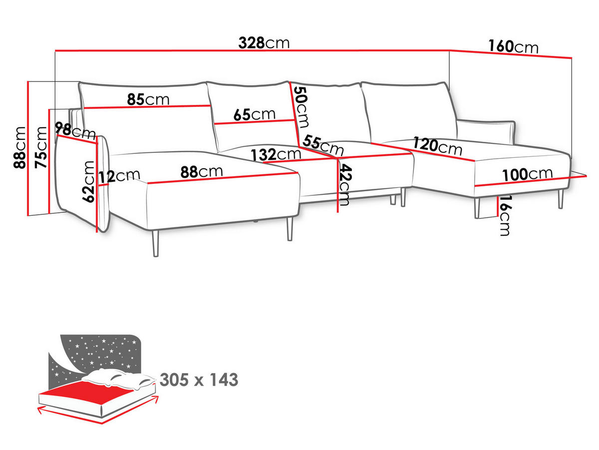 WOHNLANDSCHAFT Santi U - Gelb/Schwarz, Holz/Textil (328/88/160cm) - MIRJAN24