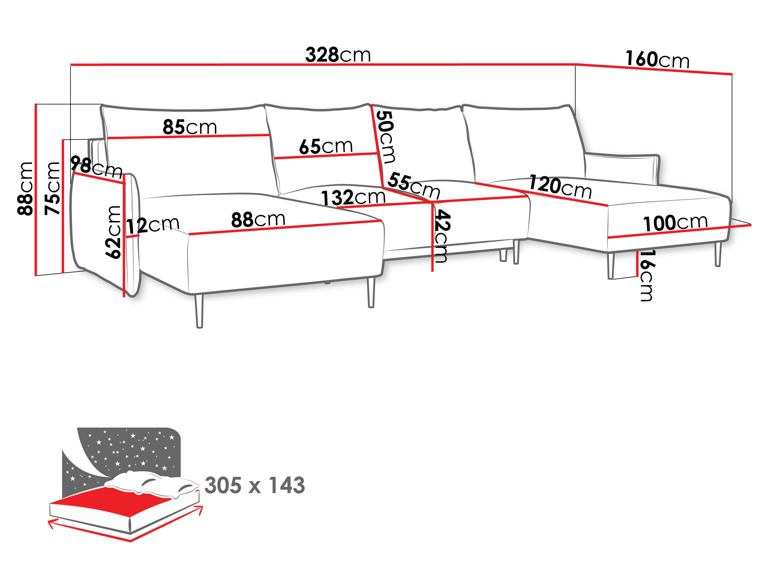 Thumbnail - Mirjan24 Wohnlandschaft, Creme, Textil, 7-Sitzer, U-Form,Rechteckig, 328x88x160 cm, Wohnzimmer, Sofas & Couches, Wohnlan...