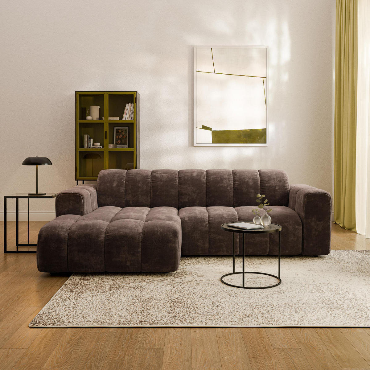 ECKSOFA TISI Braun Chenille - Braun, Holz (274/165cm) - MASSENO