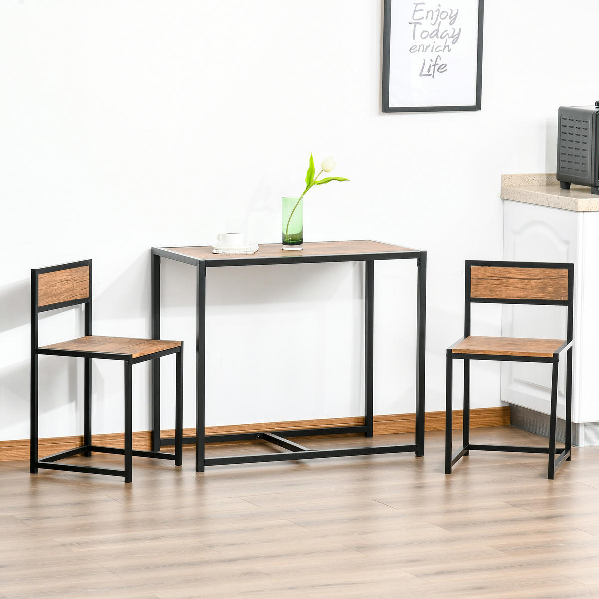 3-TLG. Essgruppe, Küchentisch, Esstisch mit 2 Stühlen, Esstisch Set für Küche - Naturfarben, Kunststoff (47/76/90cm) - HOMCOM