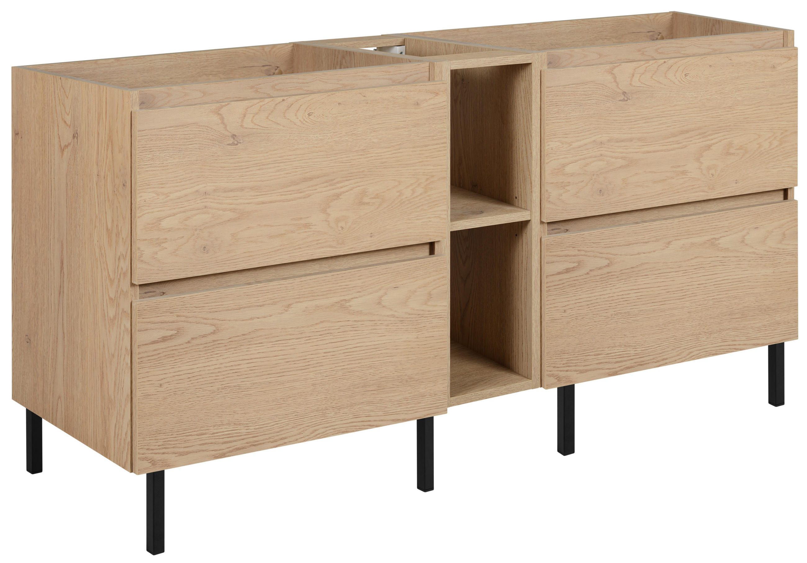 BADEZIMMERSCHRANK 140 cm (2 X 60 + 20) + Möbelfüße, Farbe: helle Eiche, 140 x 46 x 80,7 cm - Eichefarben, Holzwerkstoff (140/80.7/46cm) - 3XE LIVING