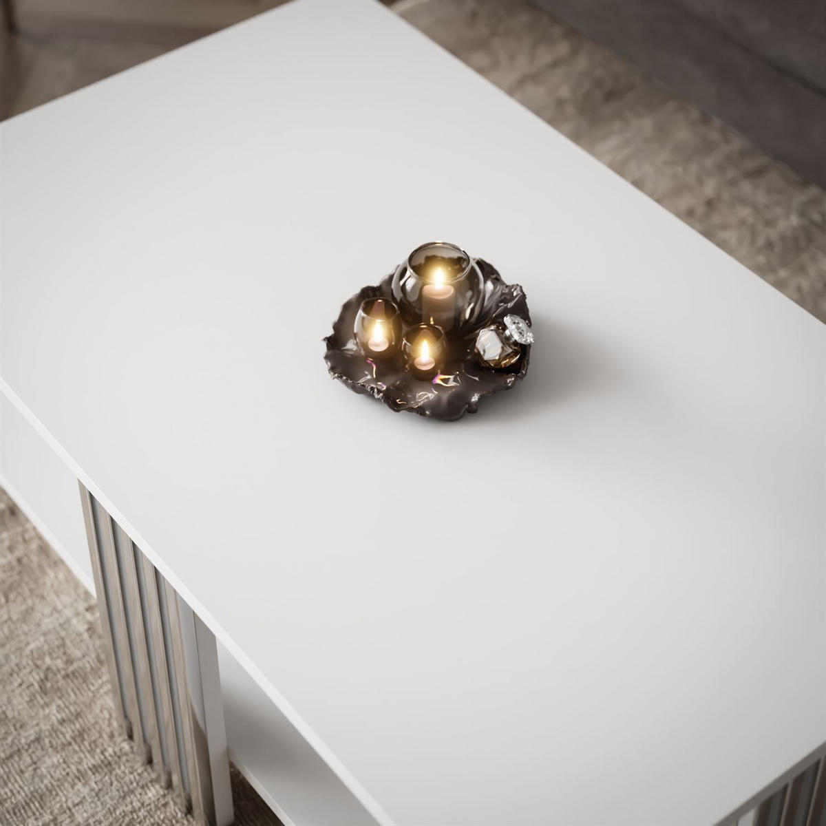 COUCHTISCH SAPHIRA SILVER mit Ablageboden, Weiß matt - Weiß, Holzwerkstoff (60/100/40cm) - Lookway