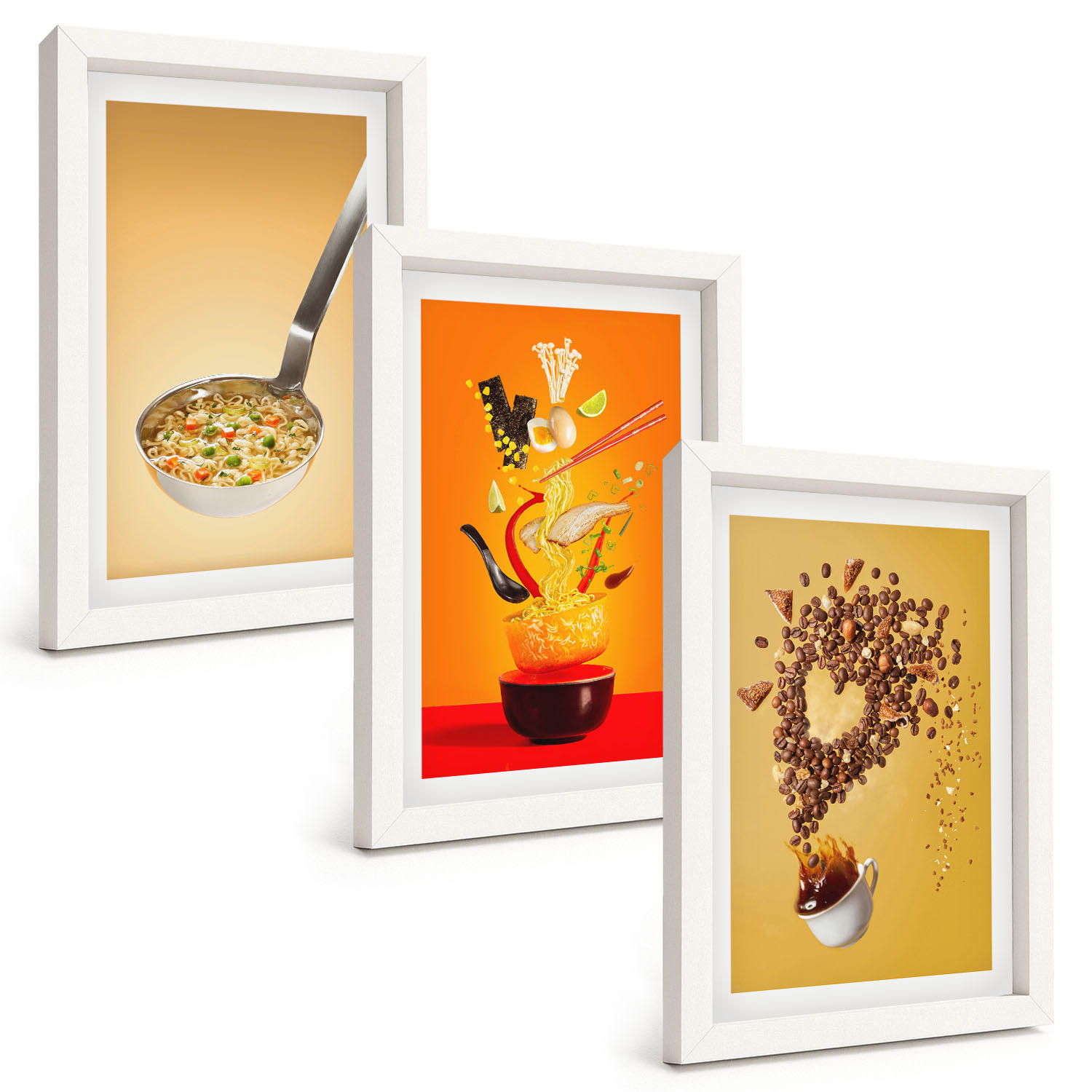BILDER SET 3er Set - 20x30 cm Weißer Rahmen - Küchenthemen - Weiß, Kunststoff (20/30cm) - TULUP