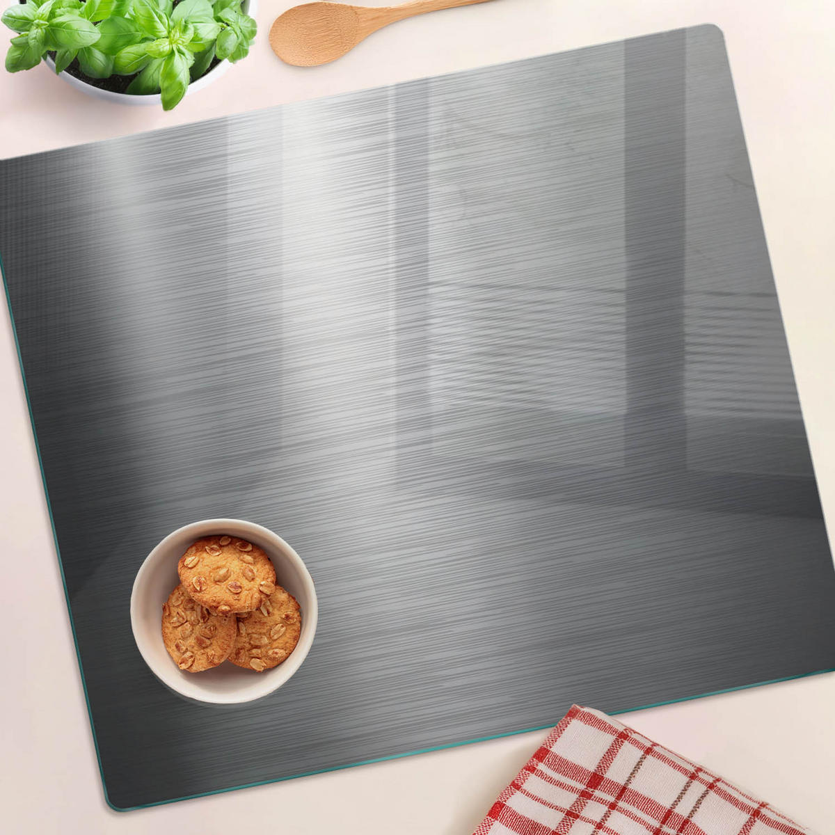 GLASPLATTE 60x52 cm Metallhintergrund - Hellgrau/Weiß, Glas (60/0.4/52cm) - TULUP