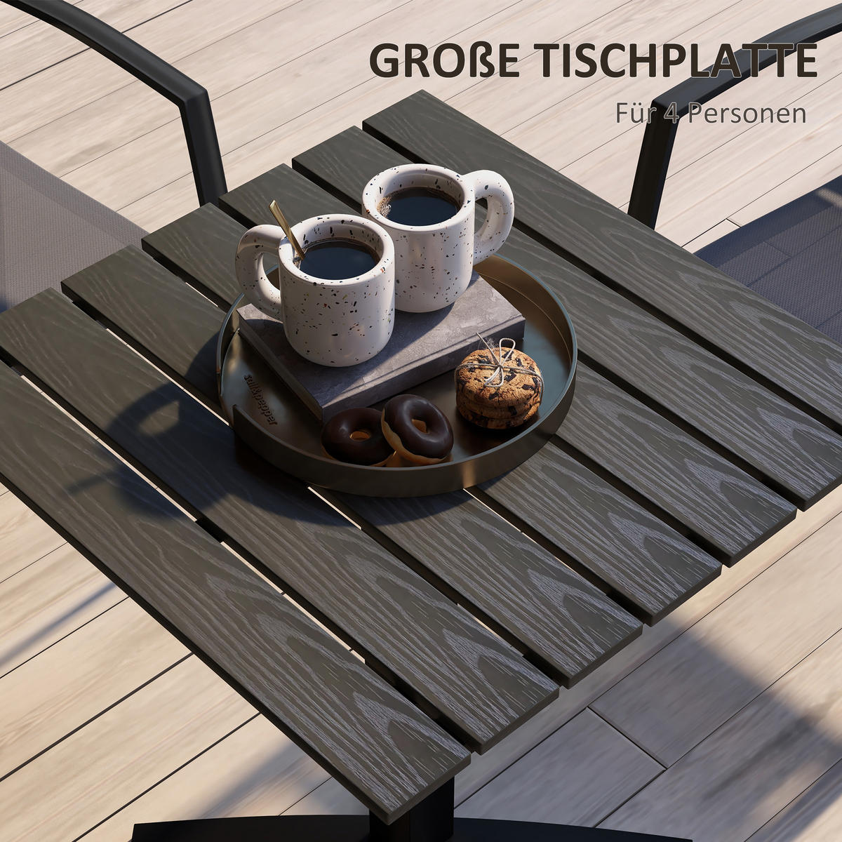 GARTENTISCH, Esstisch für 4 Personen, mit Holzoptik für Terrasse, Alu, Grau - Grau, Metall (70/70/76cm) - Outsunny