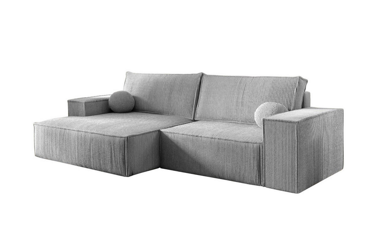 ECKSOFA NEPTUN 255/148 in Cord Hellgrau links - Hellgrau, Holz/Holzwerkstoff (255/148cm) - Deine Möbel 24