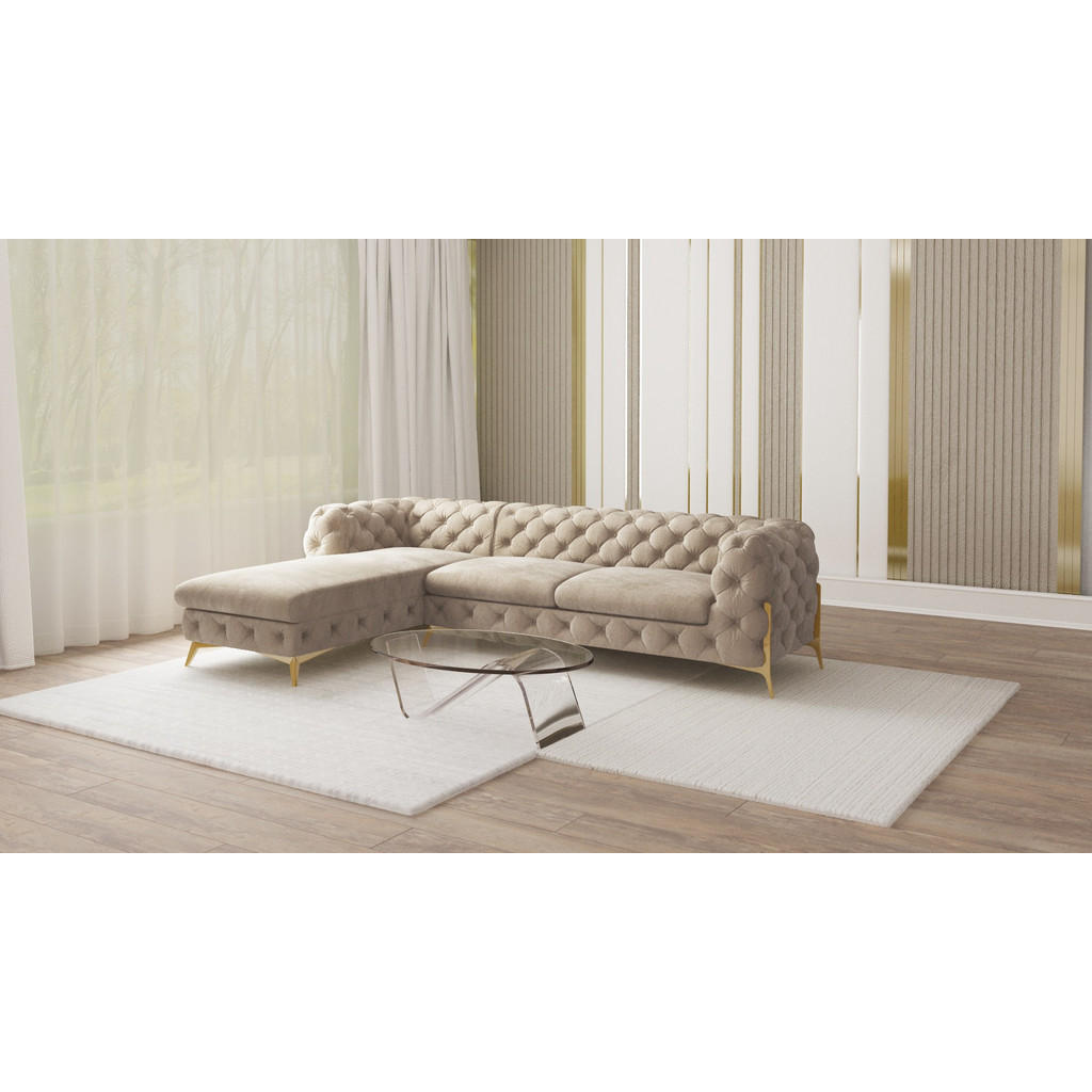 Thumbnail - S-Style Möbel Ecksofa, Creme, Textil, Echtholz,Buche, Birke, 5-Sitzer, Füllung: Polyetherschaumkern, Eckteil, L-Form, Ot...