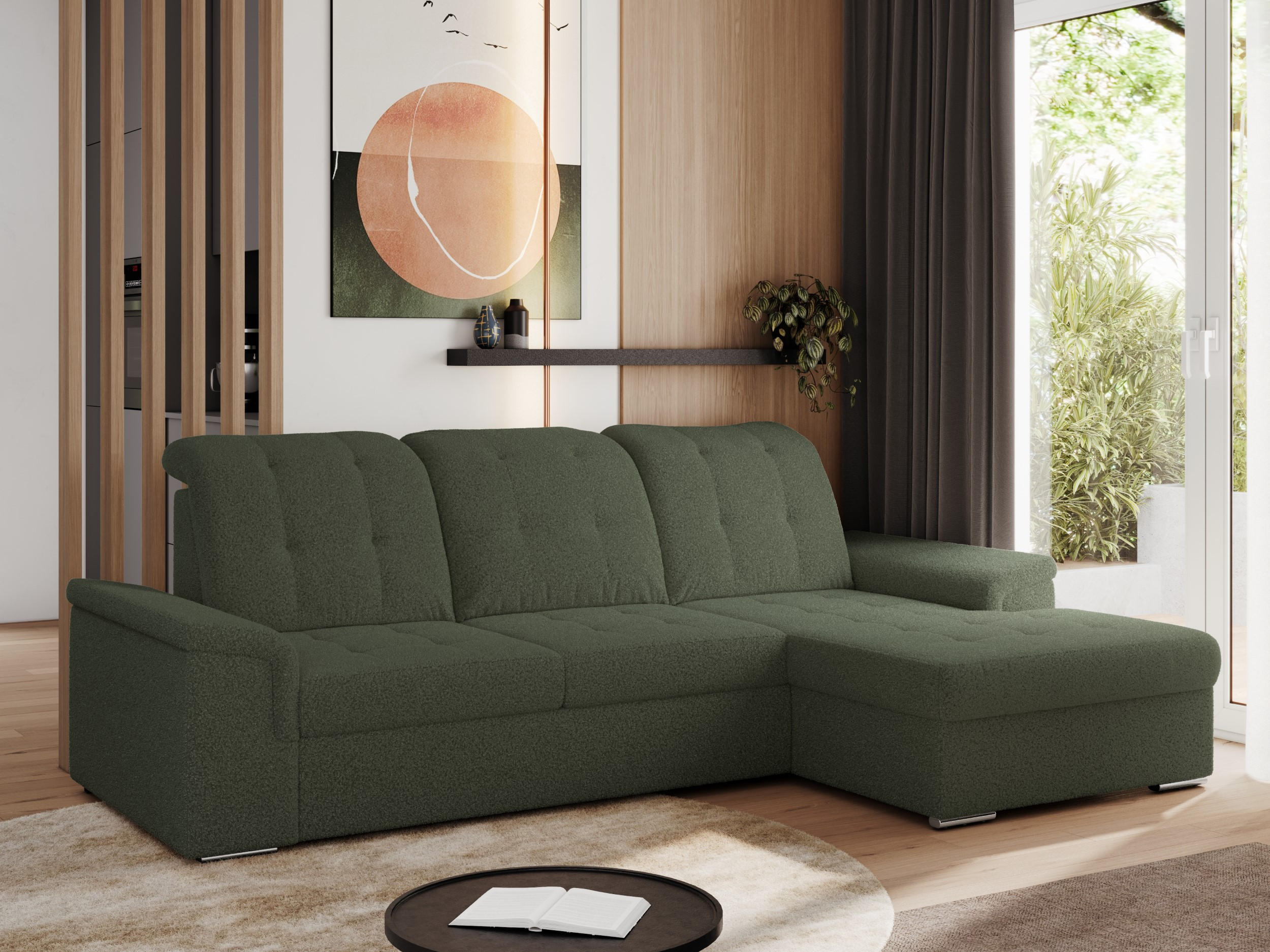 ECKSOFA MADRITO L - Grün Boucle - Rechts - Silberfarben/Grün, Textil/Metall (256/160cm)