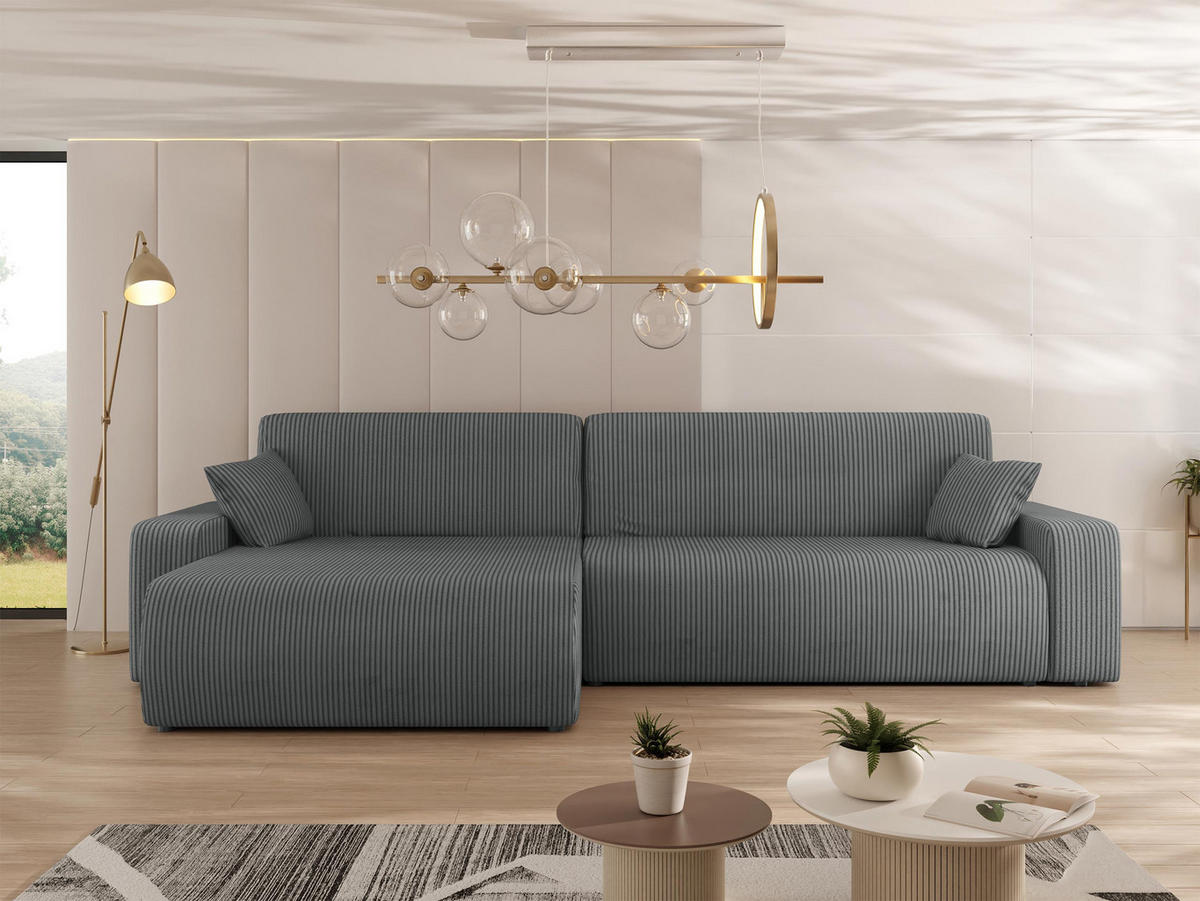 ECKSOFA Piano L Cord - Schwarz/Grau, Holz/Kunststoff (274/145cm) - MIRJAN24