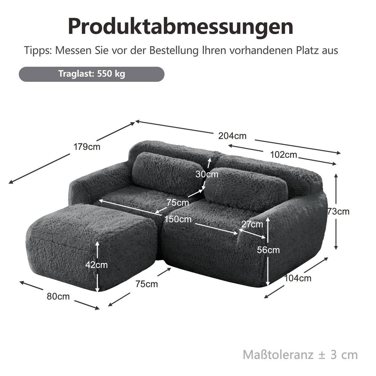 ECKSOFA DE-34149 2-Sitzer modular Grau - Grau, Textil (179/204cm) - ComfortXL