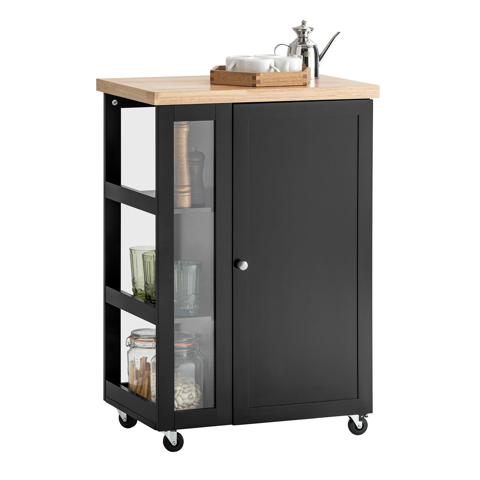 KÜCHENWAGEN zum Rollen, Servierwagen Schwarz, 60x90x40cm - Schwarz, Glas/Holzwerkstoff (60/90/40cm) - SoBuy