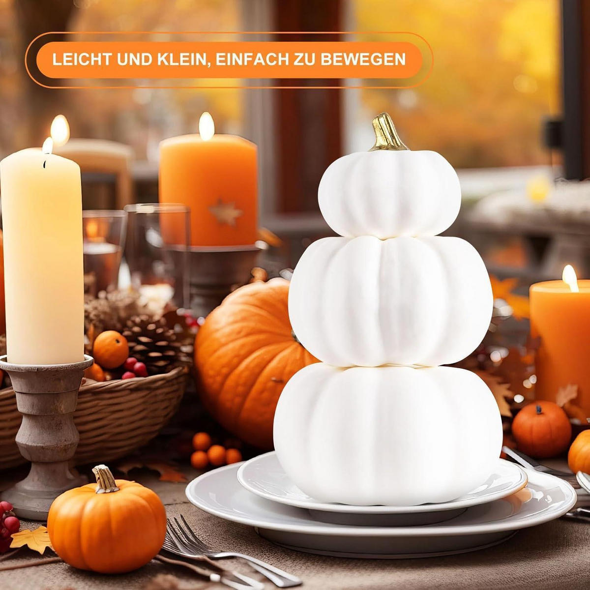 DEKO-KÜRBIS 12-teiliges Set Weiß - Weiß, Kunststoff (8.8cm)