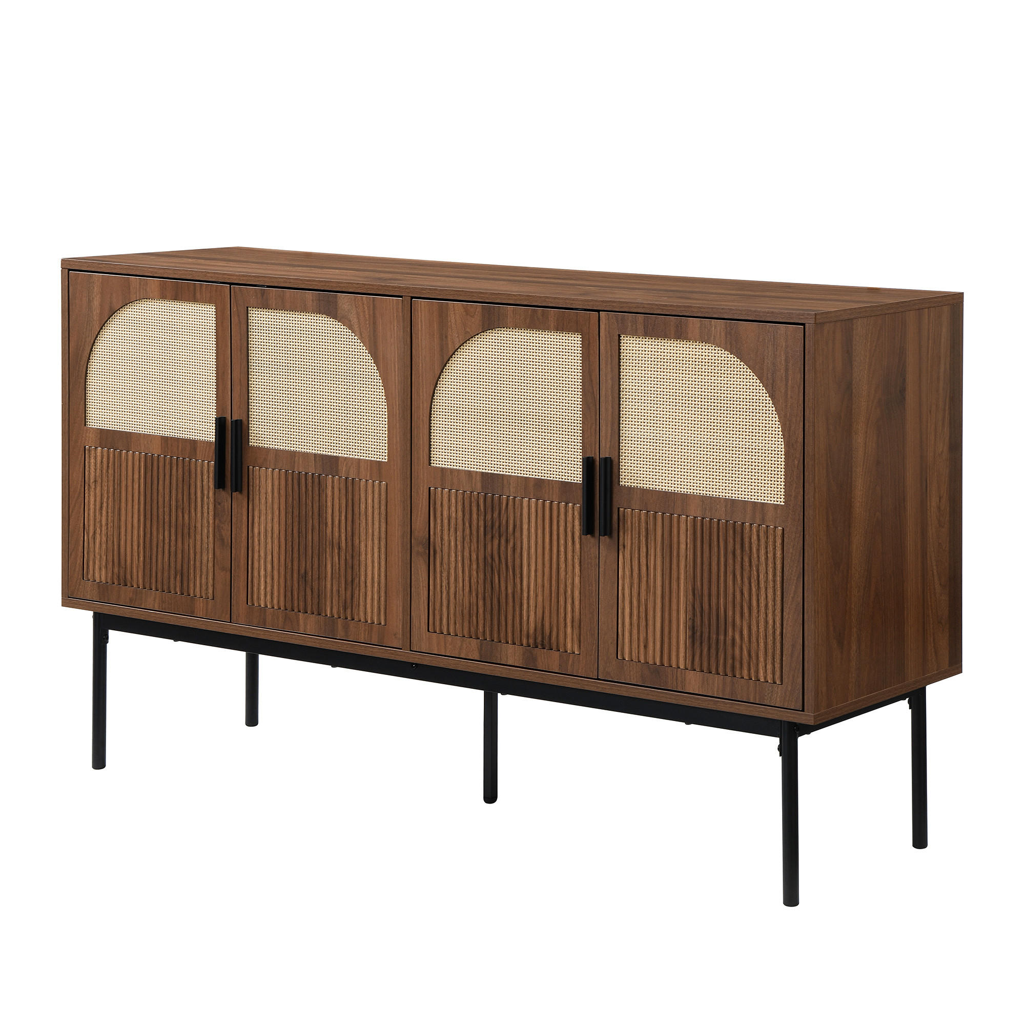 SIDEBOARD DE-37586 140/40/80 cm mit Rattan und 4 Türen Natur - Naturfarben, Holzwerkstoff (140/80/40cm) - ComfortXL