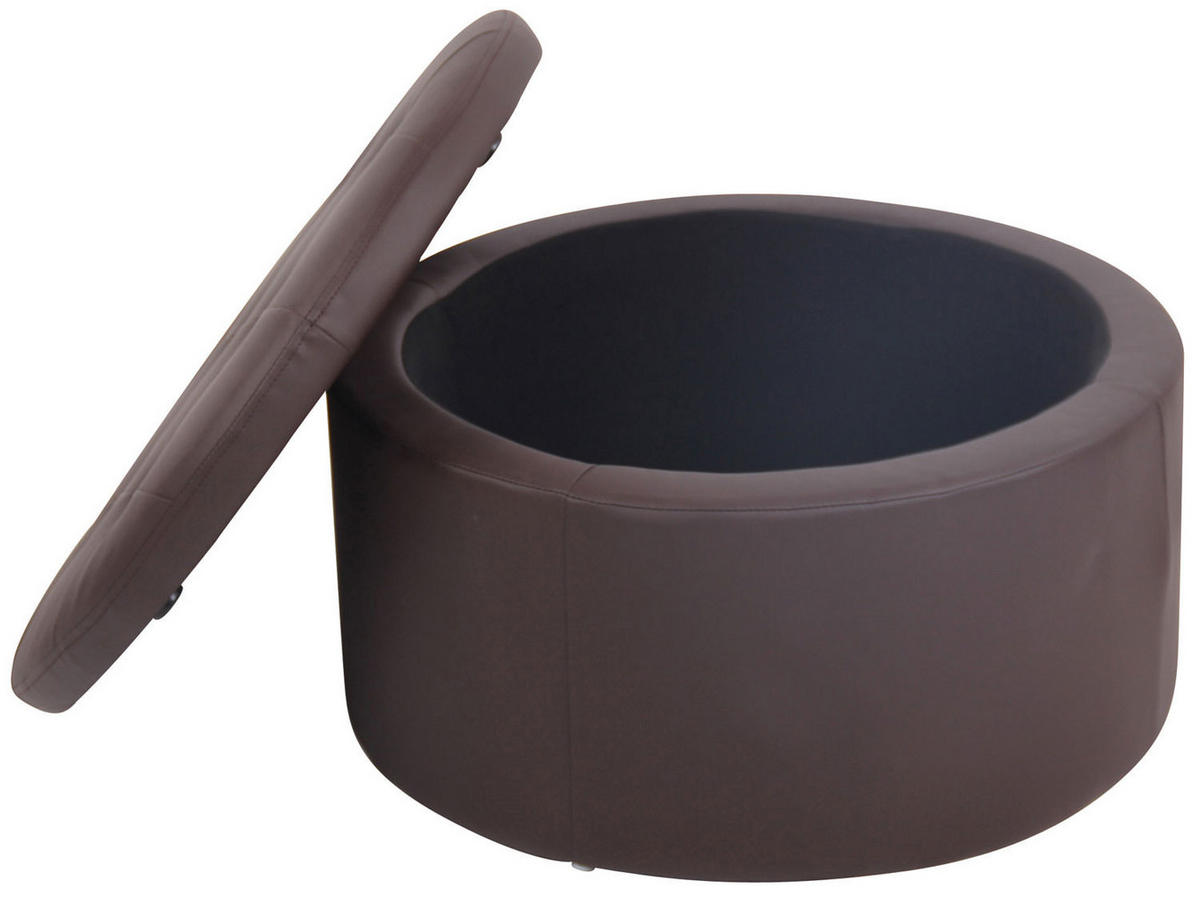 SITZPOUF rund Lederlook braun - Eukalyptusholzfarben/Braun, Holz/Textil (60/35/60cm) - CLP