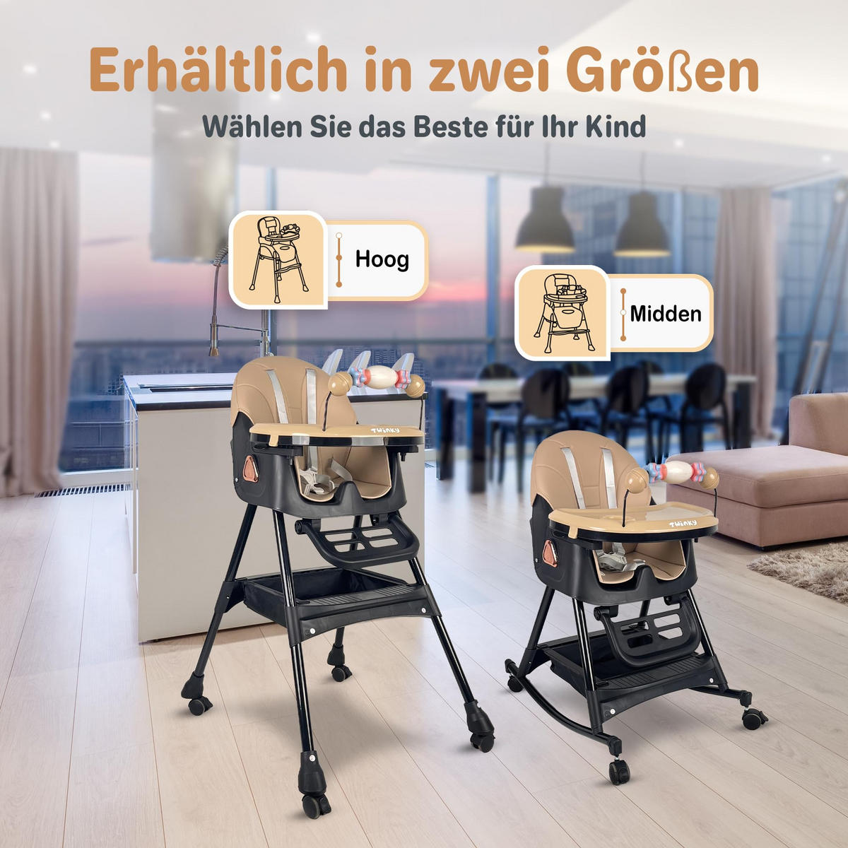 HOCHSTUHL Baby mit Liegefunktion und Tisch Schwarz und Beige - Beige/Schwarz, Kunststoff (54/95/52cm) - Twinky
