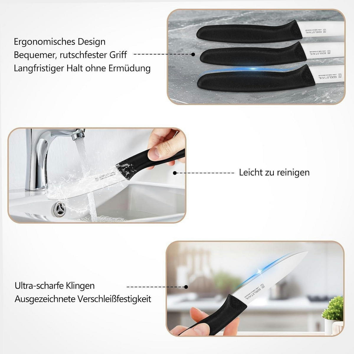 OBSTMESSER 6-teiliges Set Edelstahl Schwarz - Silberfarben, Metall (19cm)