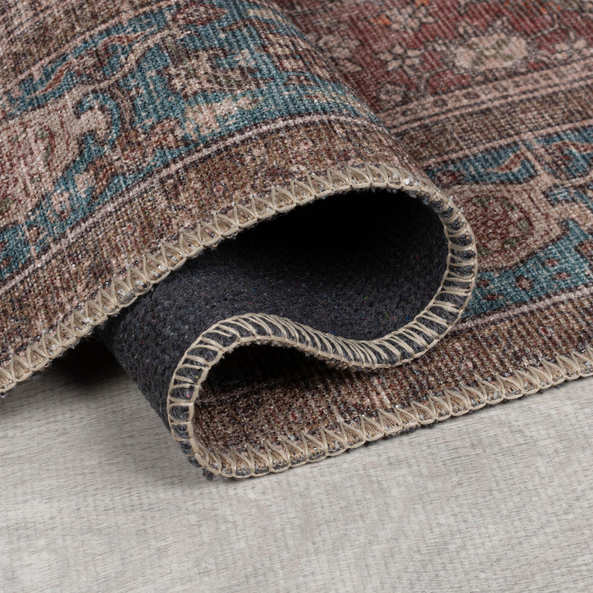 TEPPICH waschbar Vintage Floral Muster, Orientalisch, Wohnzimmer schmutzabweisend Rot Rechteckig 190x290 - Rot, Textil (190/290cm) - KADIMA DESIGN