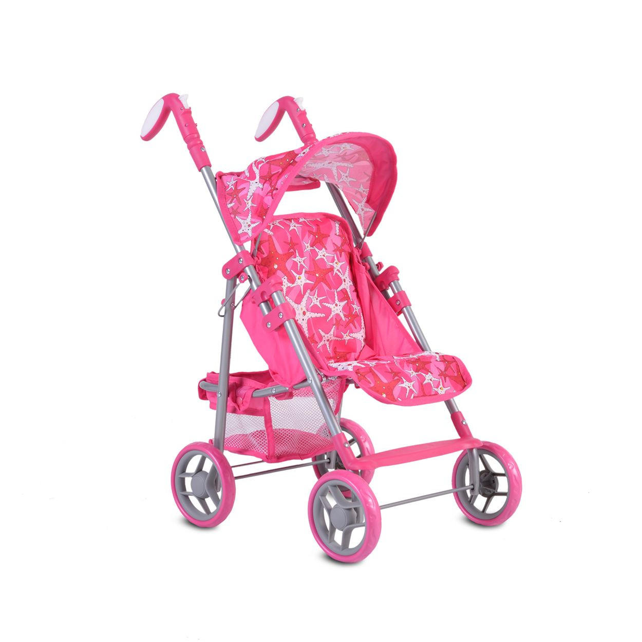 PUPPENWAGEN Stars 9351 pink faltbar, Rückenlehne, Schiebegriffe verstellbar, 100% Polyester - Rosa, Metall (34/65/43cm) - Moni