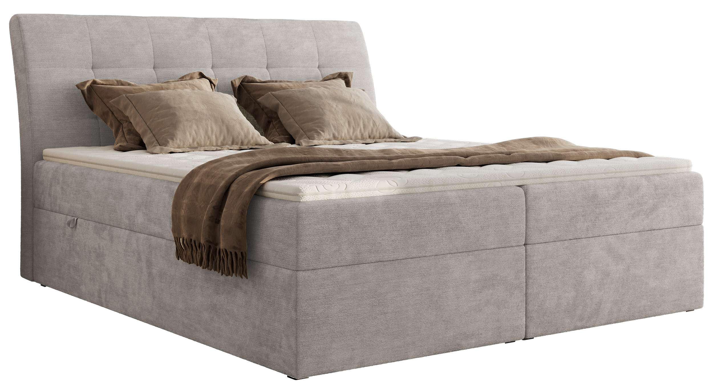 BOXBETT DAGOS 120/200 - Hellgrau Schenille glatt - H4 - Topper T25 - Hellgrau, Textil (120/200cm) - MKS