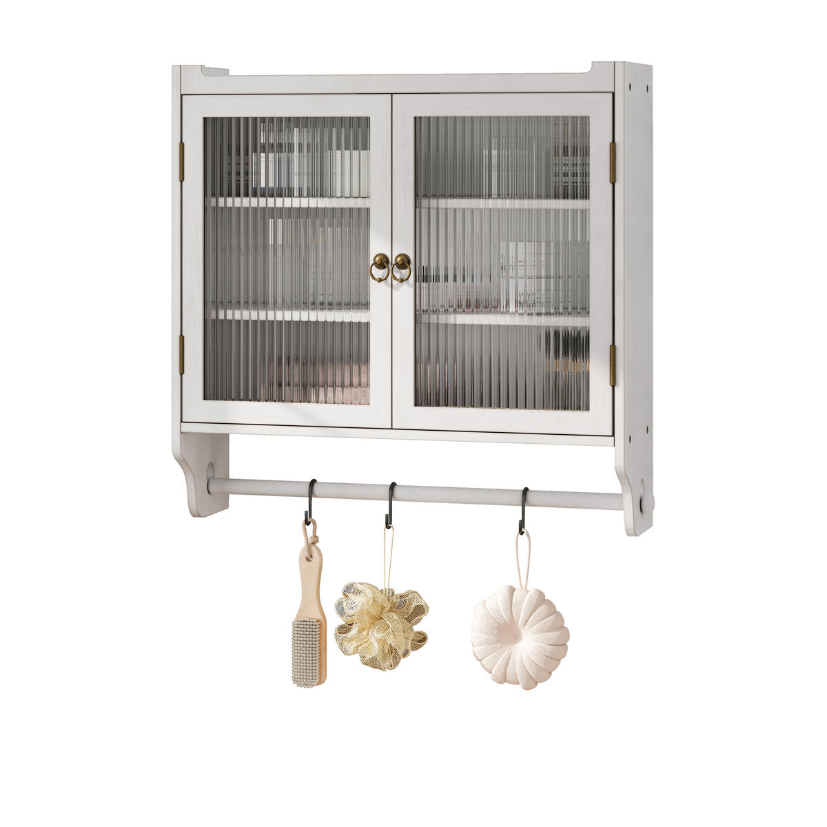 KÜCHENOBERSCHRANK 63x18x60 cm Weiß aus Massivholz & Glas mit 3-stufigem Doppeltürschrank - Weiß, Holz (63/60/18cm) - Modfu