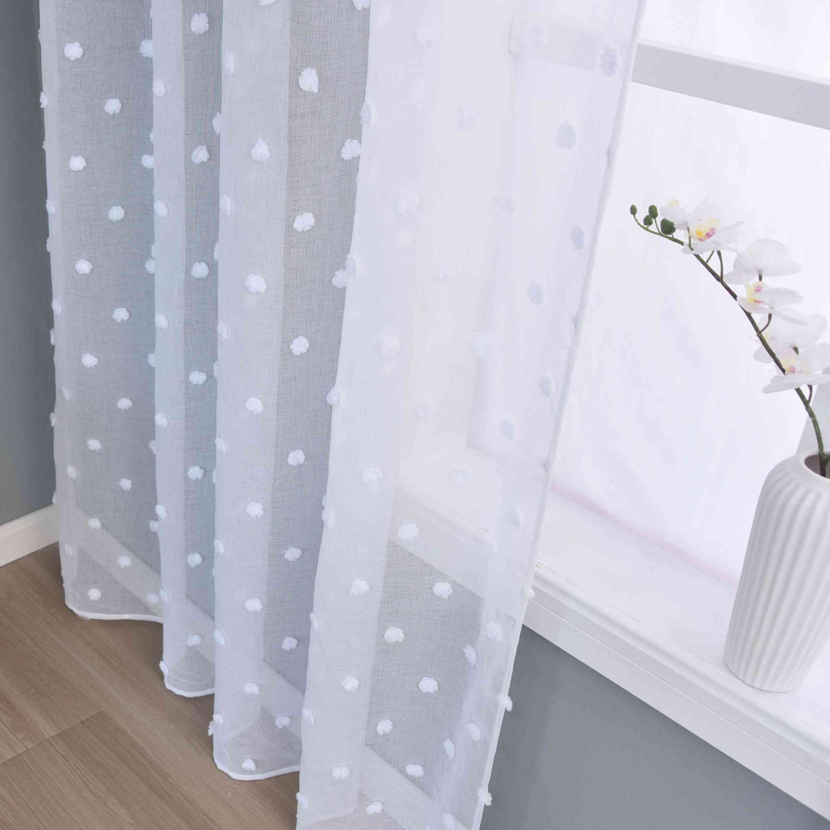 GARDINE VALENCIA HxB 245x145 cm Natur Snowflakes - Weiß, Textil (145/245cm) - Gardinenbox