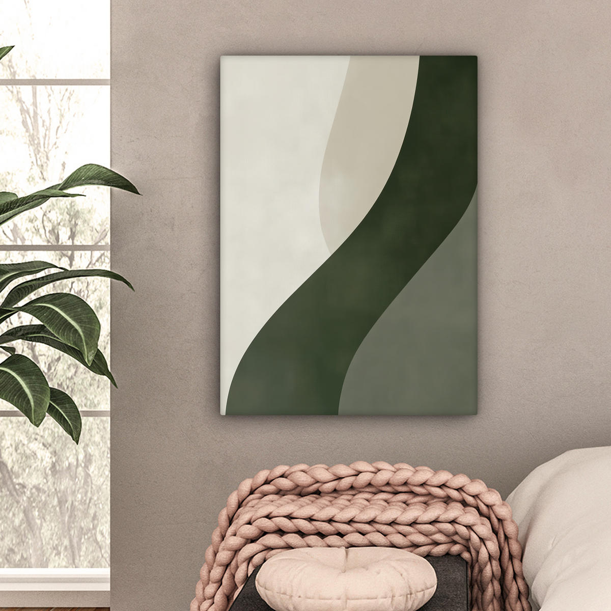 LEINWANDBILD Japandi - Grün - Abstrakt - Modern 60x80 cm - Salbeigrün, Textil (60/80cm) - MuchoWow