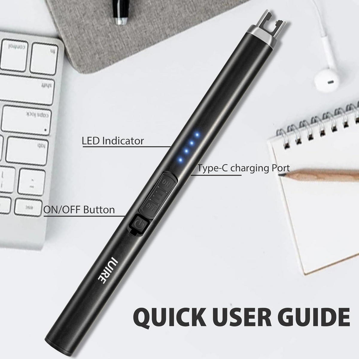 FEUERZEUG Lichtbogen wiederaufladbar USB-C windresistent 2er Set Schwarz - Schwarz, Metall (1.5/1.5/18.9cm)