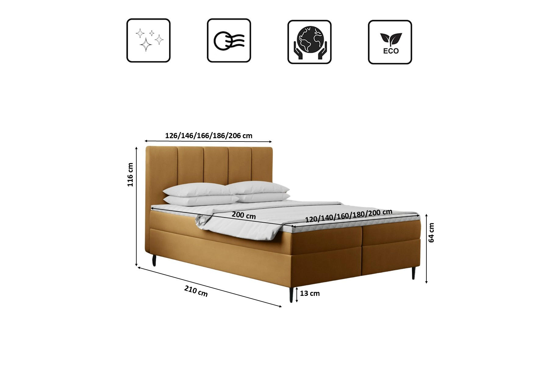 Thumbnail - Kaiser Möbel Boxbett, Gelb, Textil, Balkeneiche, 2 Schubladen, H3, Höhe ca. 20 cm, einzeln stellbar, 120x200 cm, Reach, ...
