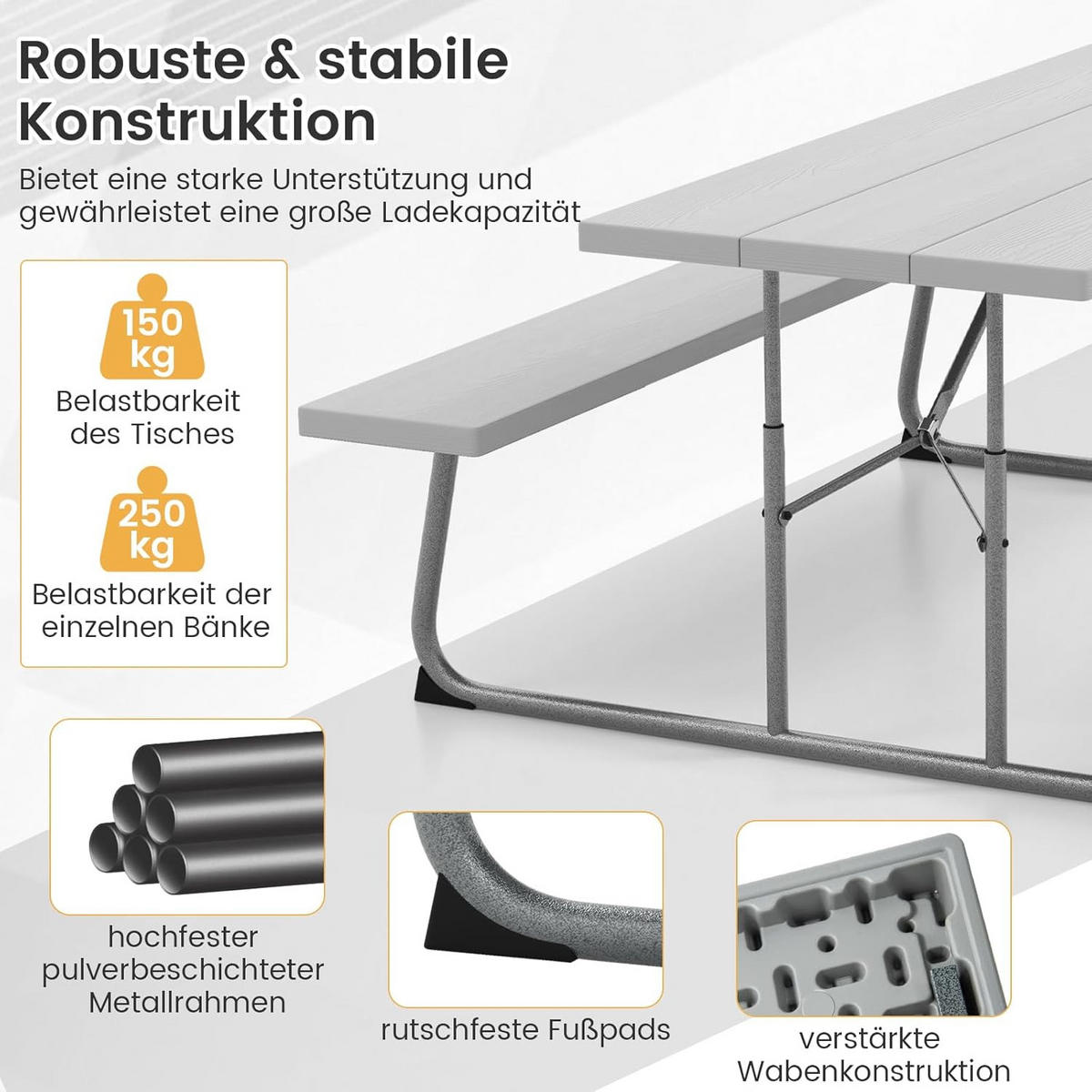 BIERTISCHGARNITUR Grau(3-teilig) - Grau, Holzwerkstoff (163/183/74cm) - COSTWAY