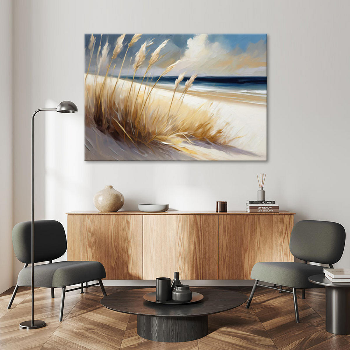 LEINWANDBILD Strand Seedünen Landschaft 100x70cm - Gelb, Textil (100/70cm) - Feeby