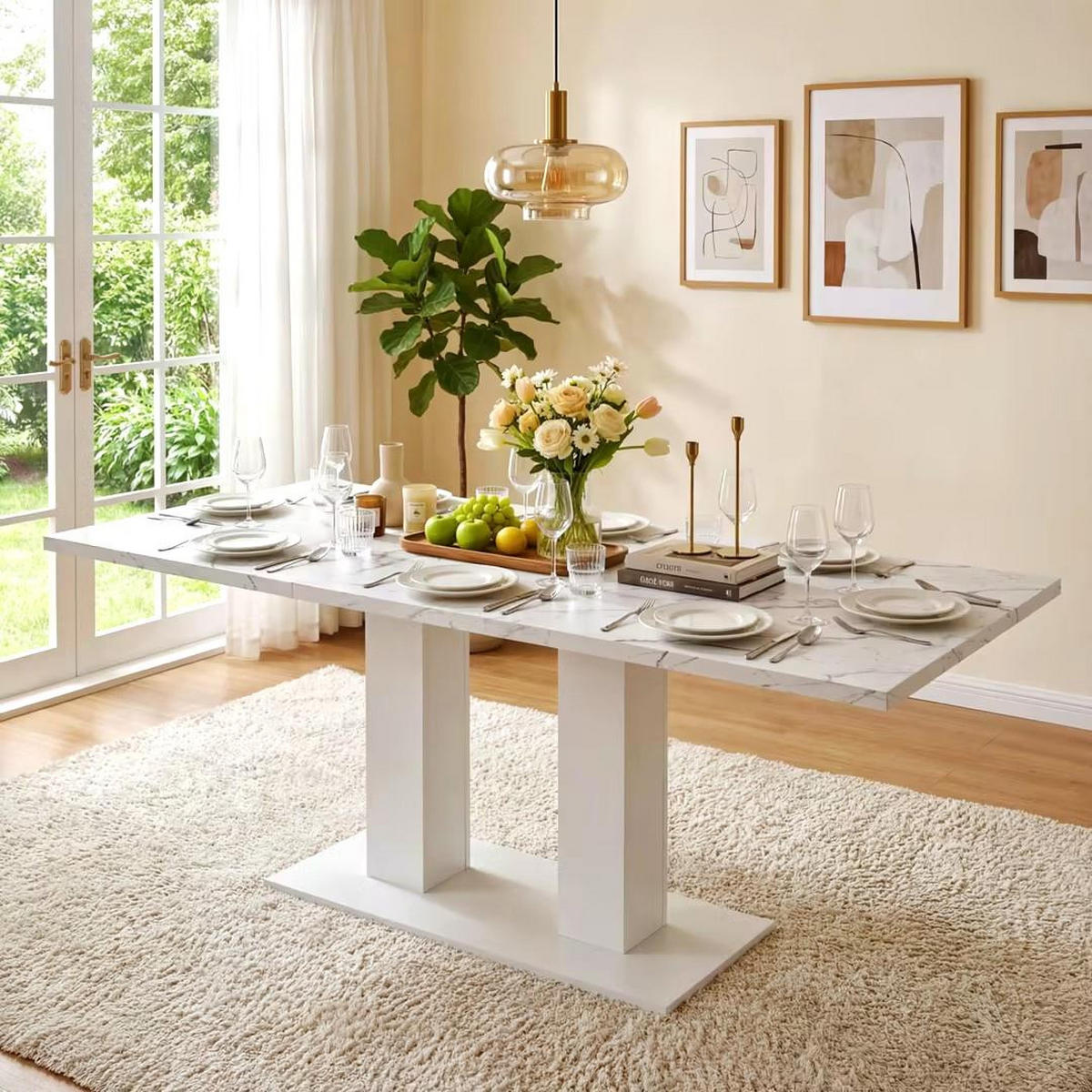 ESSTISCH, 6-8 Personen, Ausziehbar, 140/180x70cm, Weiß - Weiß, Holzwerkstoff (180/70/75cm) - FLIEKS