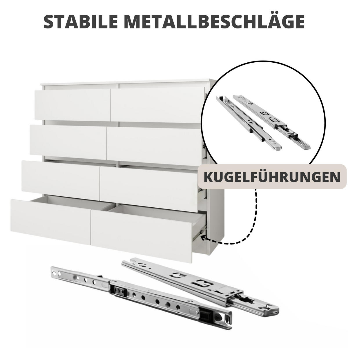 KOMMODE Lemon mit 8 Schubladen, 100 cm, Weiß matt - Weiß, Holzwerkstoff (100/97/40cm) - Beautysofa