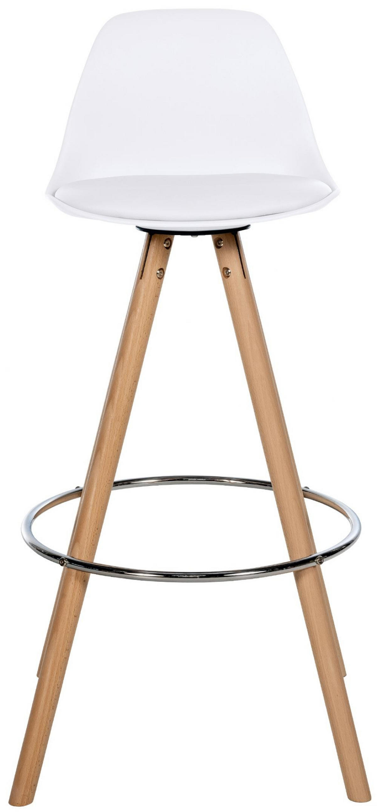 BARHOCKER Lederlook weiß - Eukalyptusholzfarben/Weiß, Holz/Textil (38/99/44cm) - CLP