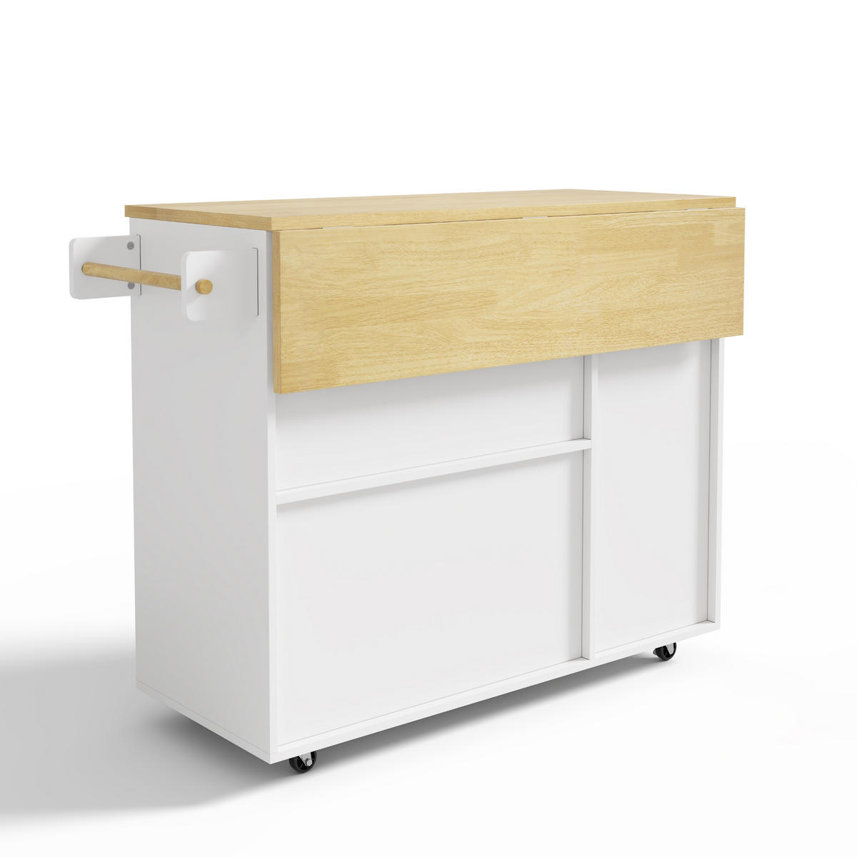 KÜCHENINSEL 104/45/89 cm Natur + Weiß mit klappbarer Arbeitsplatte, 2 Schubladen und integriertem Weinregal - Weiß, Holz/Holzwerkstoff (69/89/104cm) - Oxeza