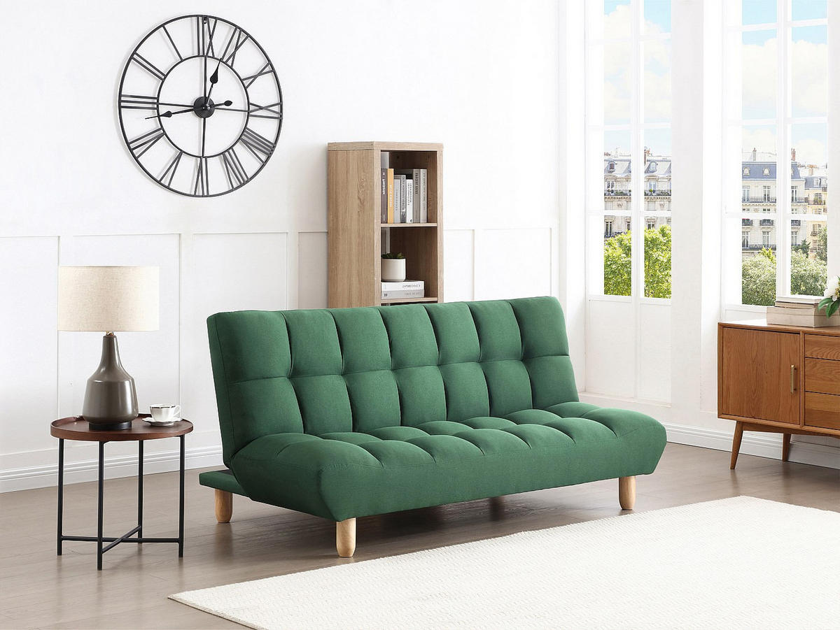 3-SITZER Schlafsofa Klappsofa - Stoff - Grün - ESTEBAN - Grün, Textil (182/87/97cm) - Vente-Unique