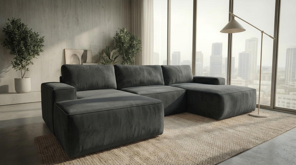 ECKSOFA EINAR 362 cm x 170 cm – Stoff: CASABLANCA Graphit 15 Farbe: Dunkelgrau - Dunkelgrau, Textil (362/170cm) - A&J MöbelLand